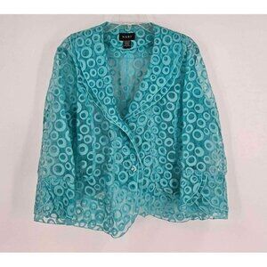 NABI Turquoise Semi Sheer 2 Button Circle Design Ruffle Wrist Cropped Jacket L